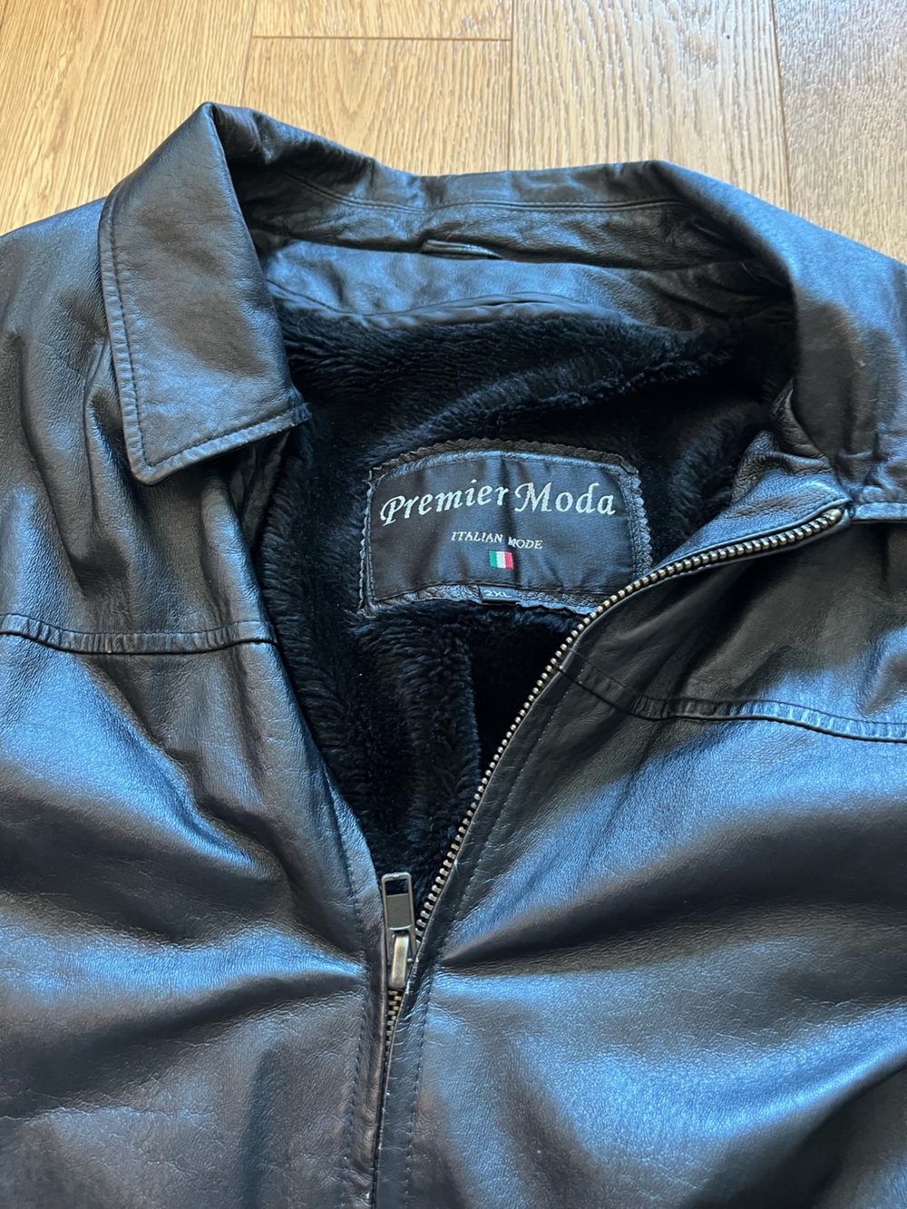 Premier Moda Mens 2XL Black Genuine Leather Bomber Jacket Zip Out Fur Liner